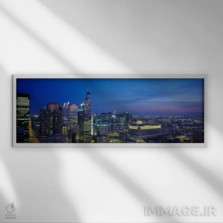 تابلو ایالات متحده آمریکا، ایلینوی، شیکاگو، شامگاه اثر پانورامیک ایمجز (استودیو عکاسی عریض) - نمای قابدار سفید