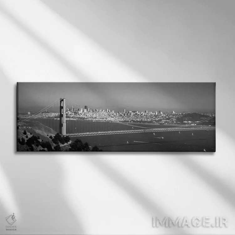 تابلو نمای بالا از یک پل معلق بر فراز دریا، پل گلدن گیت، سانفرانسیسکو، کالیفرنیا، ایالات متحده آمریکا اثر پانورامیک ایمجز (استودیو عکاسی عریض) - نمای روبهرو روی دیوار