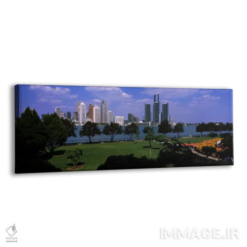 تابلو درختان در یک پارک با ساختمانهایی در پسزمینه، دیترویت، شهرستان وین، میشیگان، ایالات متحده آمریکا اثر پانورامیک ایمجز (استودیو عکاسی عریض) - نمای پرسپکتیو محصول