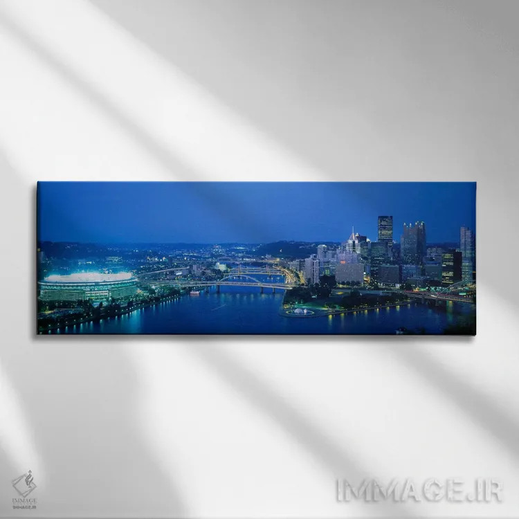 تابلو نمای بالا از استادیومی روشن شده در شب، استادیوم سه رودخانه، پیتسبورگ، پنسیلوانیا، ایالات متحده آمریکا اثر پانورامیک ایمجز (استودیو عکاسی عریض) - نمای روبهرو روی دیوار