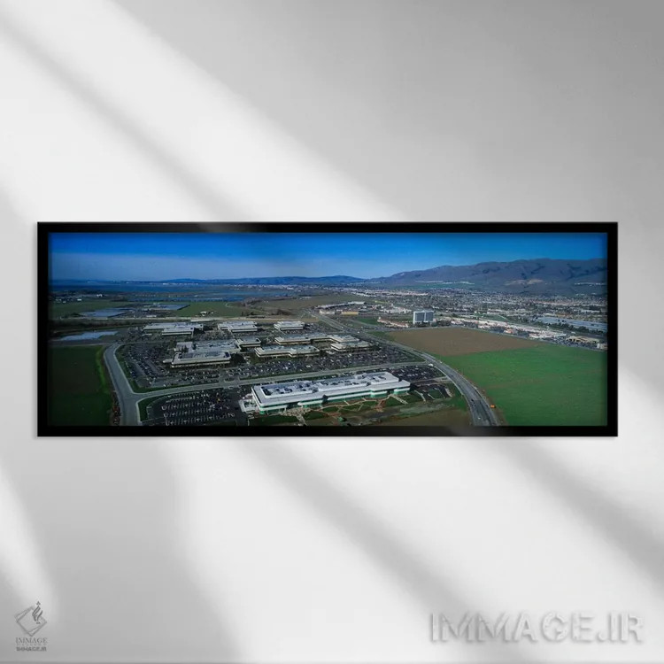 تابلو نمای هوایی از کمپوس کسب و کار سیلیکون ولی، سانخوزه، کالیفرنیا، ایالات متحده آمریکا اثر پانورامیک ایمجز (استودیو عکاسی عریض) - نمای قابدار مشکی
