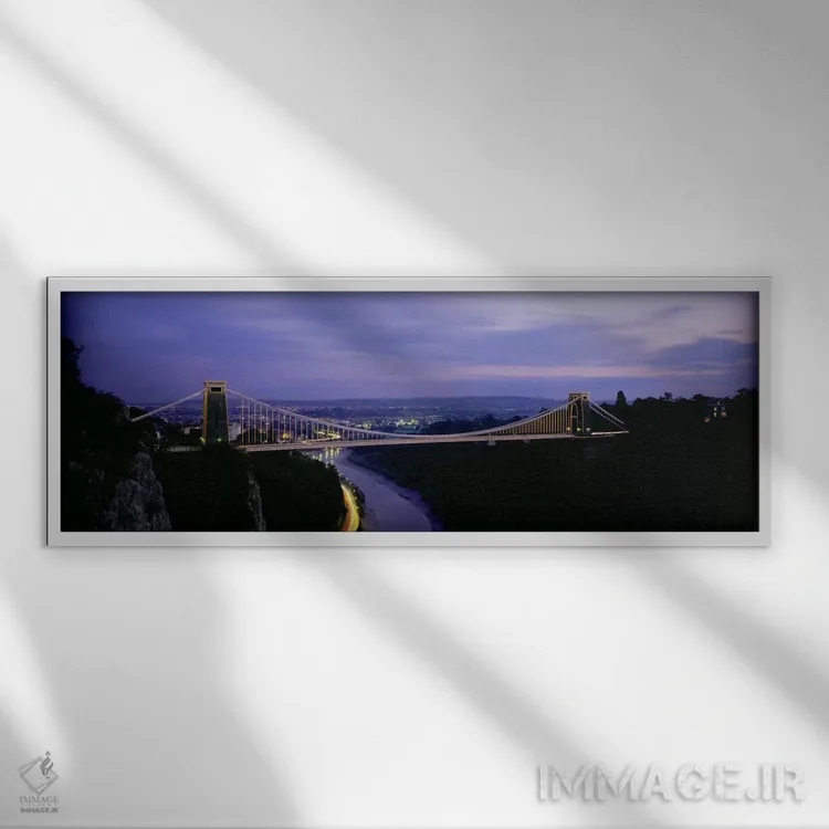 تابلو پل معلق کلیفتون در شب، بریستول، انگلستان، پادشاهی متحد اثر پانورامیک ایمجز (استودیو عکاسی عریض) - نمای قابدار سفید