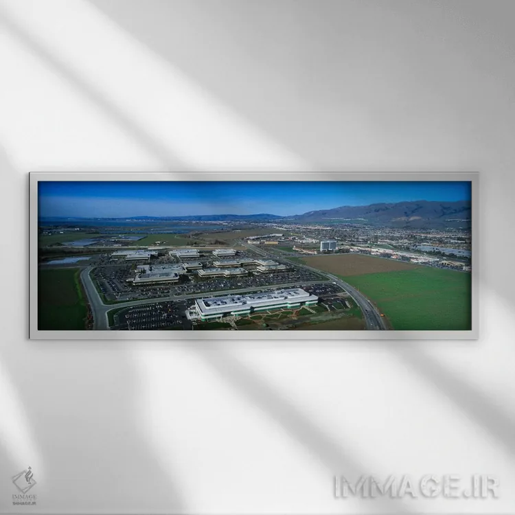 تابلو نمای هوایی از کمپوس کسب و کار سیلیکون ولی، سانخوزه، کالیفرنیا، ایالات متحده آمریکا اثر پانورامیک ایمجز (استودیو عکاسی عریض) - نمای قابدار سفید