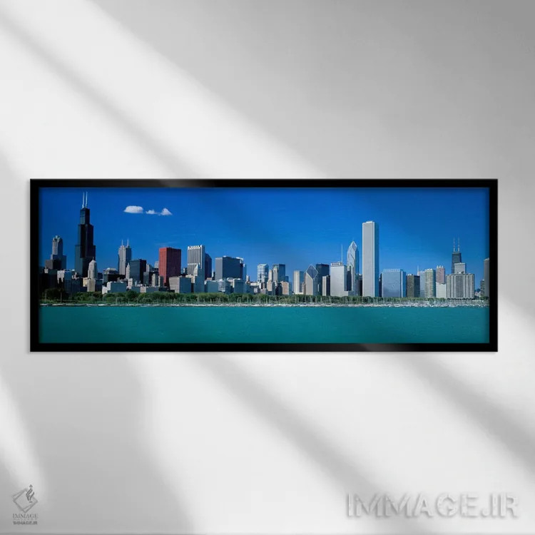 تابلو نمای افق شیکاگو، ایلینوی، ایالات متحده آمریکا اثر پانورامیک ایمجز (استودیو عکاسی عریض) - نمای قابدار مشکی