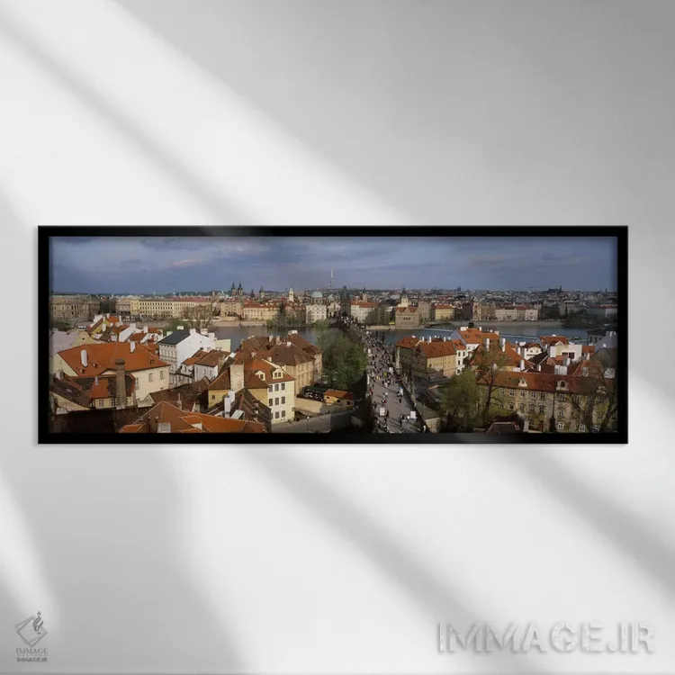 تابلو پل چارلز، رودخانه مولداو، پراگ، جمهوری چک اثر پانورامیک ایمجز (استودیو عکاسی عریض) - نمای قابدار مشکی