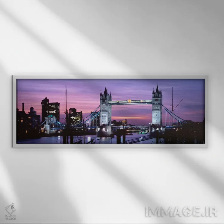 تابلو پل برج در شب، لندن، انگلستان، پادشاهی متحد اثر پانورامیک ایمجز (استودیو عکاسی عریض) - نمای قابدار سفید