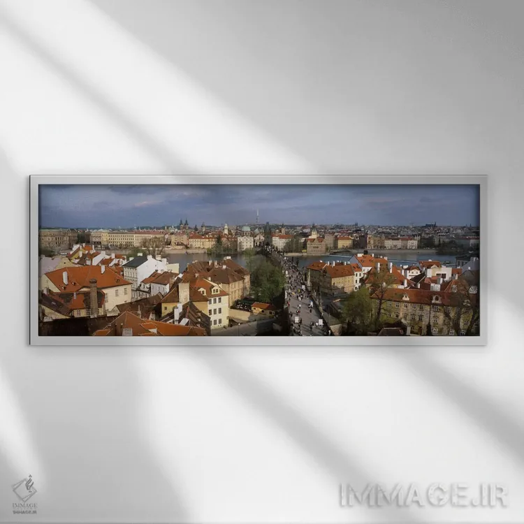 تابلو پل چارلز، رودخانه مولداو، پراگ، جمهوری چک اثر پانورامیک ایمجز (استودیو عکاسی عریض) - نمای قابدار سفید