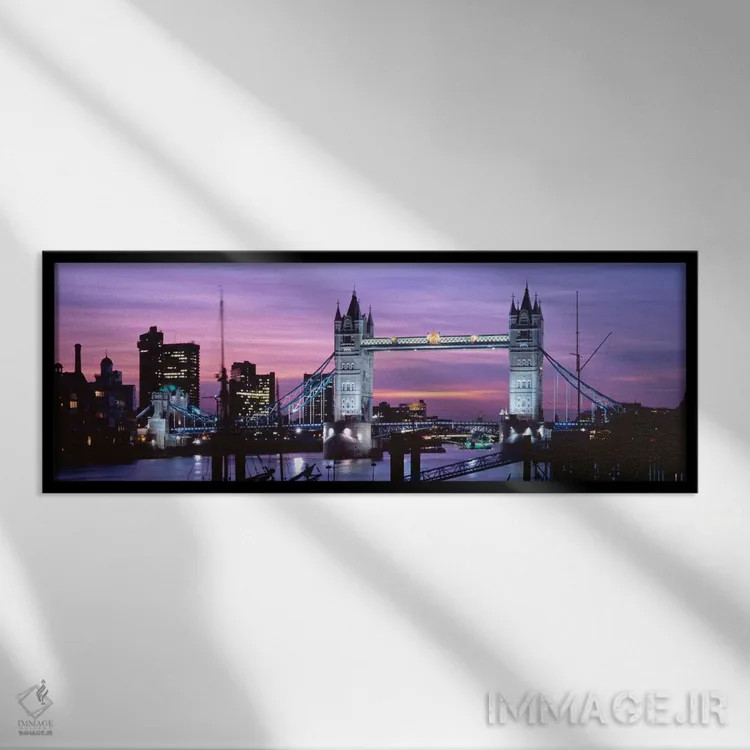 تابلو پل برج در شب، لندن، انگلستان، پادشاهی متحد اثر پانورامیک ایمجز (استودیو عکاسی عریض) - نمای قابدار مشکی