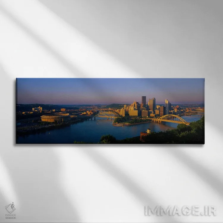 تابلو نمای بالا از یک شهر، استادیوم سه رودخانه، پیتسبورگ، پنسیلوانیا، ایالات متحده آمریکا اثر پانورامیک ایمجز (استودیو عکاسی عریض) - نمای روبهرو روی دیوار