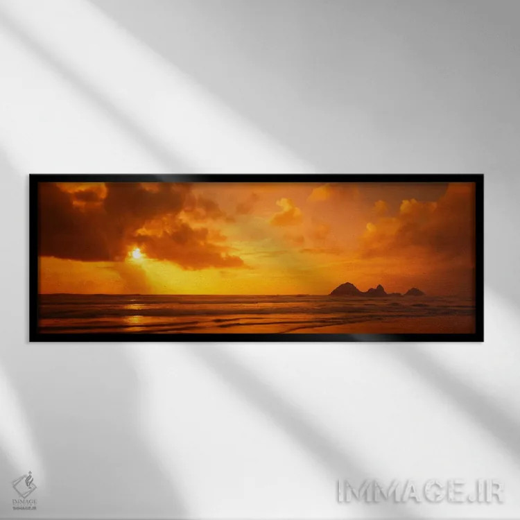 تابلو سیلوئت سنگها در آب، شمال کالیفرنیا، کالیفرنیا، ایالات متحده آمریکا اثر پانورامیک ایمجز (استودیو عکاسی عریض) - نمای قابدار مشکی