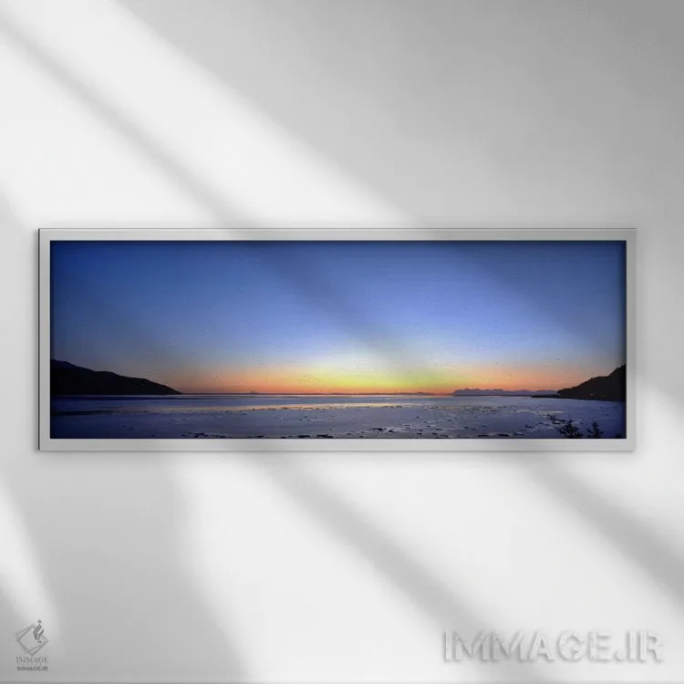 تابلو غروب خورشید بر فراز دریا، ترناگین آرم، خلیج کوک، نزدیک به آنکوریج، آلاسکا، ایالات متحده آمریکا اثر پانورامیک ایمجز (استودیو عکاسی عریض) - نمای قابدار سفید