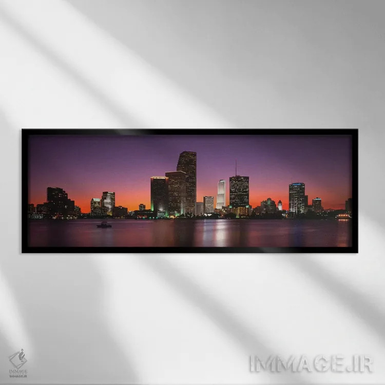 تابلو غروب خلیج بیسکاین، میامی، فلوریدا، ایالات متحده آمریکا اثر پانورامیک ایمجز (استودیو عکاسی عریض) - نمای قابدار مشکی