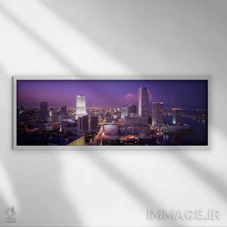 تابلو نمای بالا از یک شهر، میامی، فلوریدا، ایالات متحده آمریکا اثر پانورامیک ایمجز (استودیو عکاسی عریض) - نمای قابدار سفید