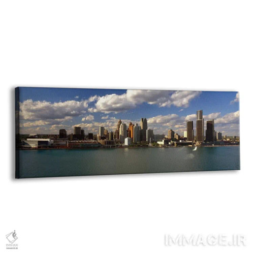 تابلو ساختمانها در کنار رودخانه، رودخانه دیترویت، دیترویت، شهرستان وین، میشیگان، ایالات متحده آمریکا اثر پانورامیک ایمجز (استودیو عکاسی عریض) - نمای پرسپکتیو محصول