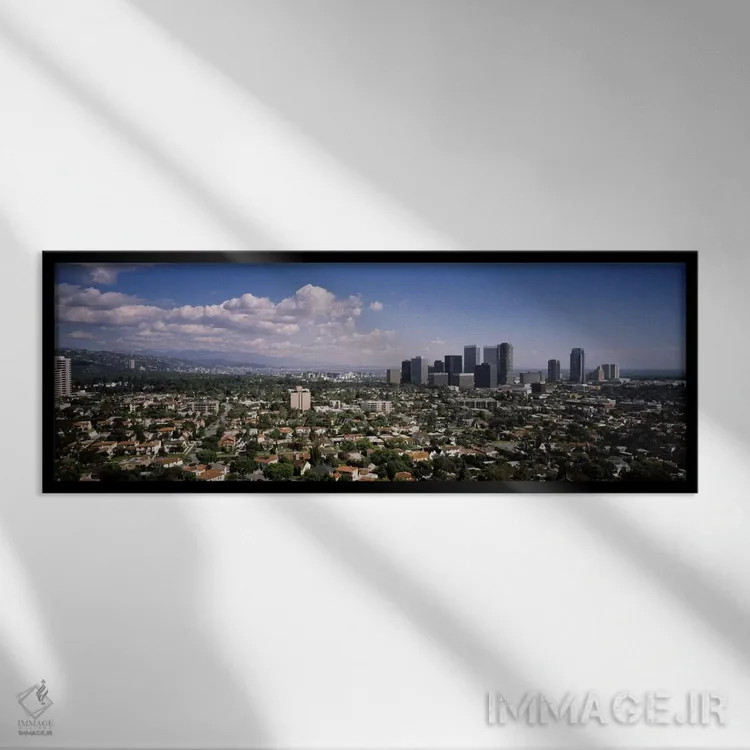 تابلو نمای بالا از چشمانداز شهری، سده شهر، لس آنجلس، کالیفرنیا، ایالات متحده آمریکا اثر پانورامیک ایمجز (استودیو عکاسی عریض) - نمای قابدار مشکی