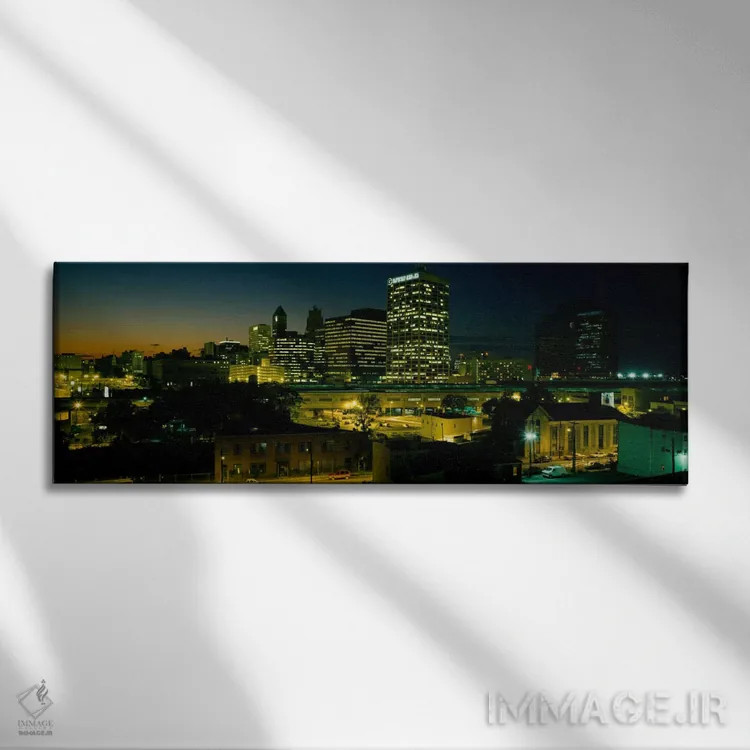 تابلو شهری که در شب روشن شده است، نیوآرک، نیوجرسی، ایالات متحده آمریکا اثر پانورامیک ایمجز (استودیو عکاسی عریض) - نمای روبهرو روی دیوار