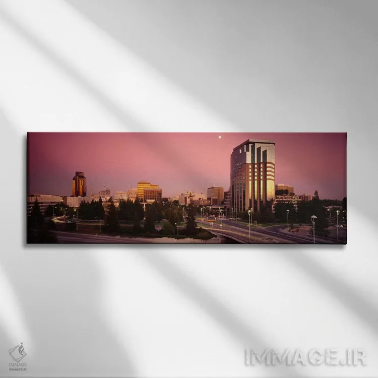 تابلو ساختمانها در یک شهر، ساکرامنتو، کالیفرنیا، ایالات متحده آمریکا اثر پانورامیک ایمجز (استودیو عکاسی عریض) - نمای روبهرو روی دیوار