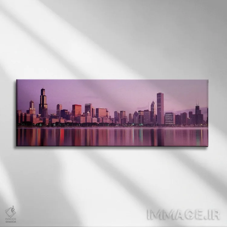 تابلو شهری در کنار آب، شیکاگو، ایلینوی، ایالات متحده آمریکا اثر پانورامیک ایمجز (استودیو عکاسی عریض) - نمای روبهرو روی دیوار