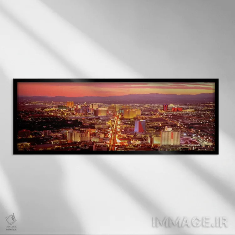 تابلو نمای هوایی لاس وگاس، نوادا، آمریکا اثر پانورامیک ایمجز (استودیو عکاسی عریض) - نمای قابدار مشکی
