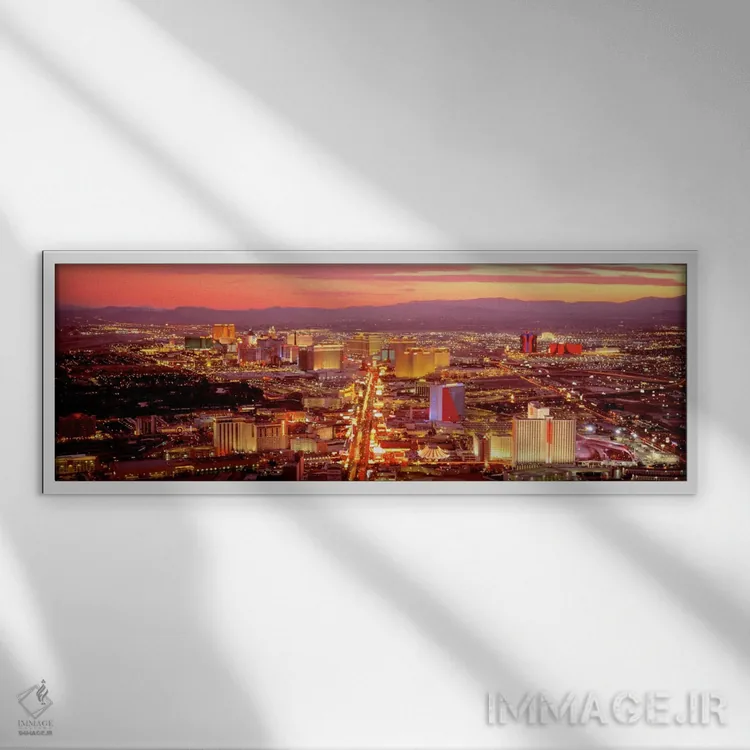 تابلو نمای هوایی لاس وگاس، نوادا، آمریکا اثر پانورامیک ایمجز (استودیو عکاسی عریض) - نمای قابدار سفید