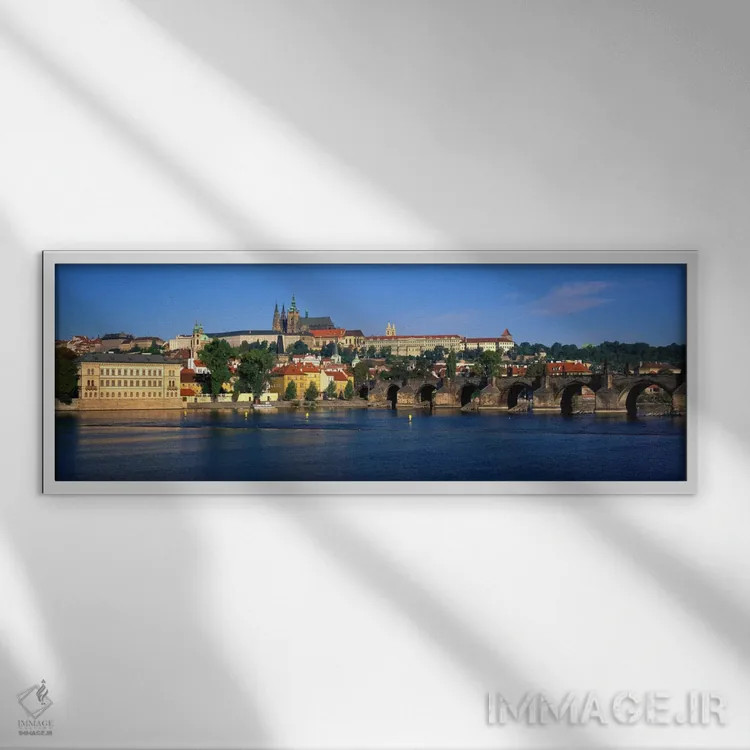 تابلو رودخانه ویتاوا، پل چارلز، پراگ، جمهوری چک اثر پانورامیک ایمجز (استودیو عکاسی عریض) - نمای قابدار سفید