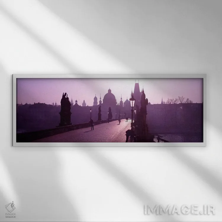 تابلو پل چارلز، رودخانه مولداو، پراگ، جمهوری چک اثر پانورامیک ایمجز (استودیو عکاسی عریض) - نمای قابدار سفید