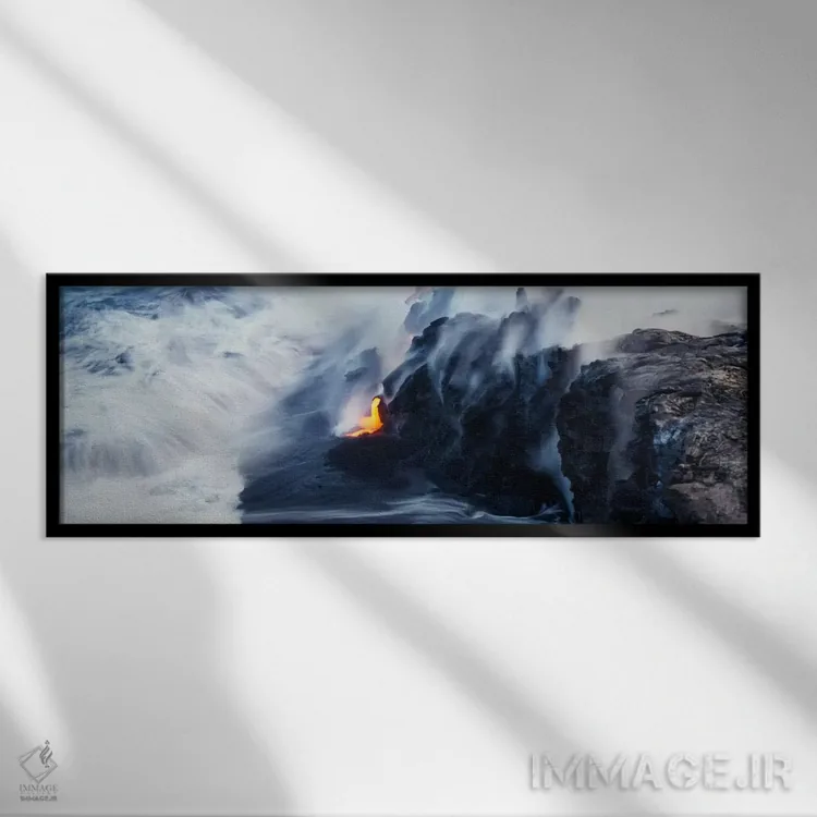 تابلو جریان گدازه درخشان، پارک ملی آتشفشانهای هاوایی، بیگ آیلند، هاوایی، آمریکا اثر پانورامیک ایمجز (استودیو عکاسی عریض) - نمای قابدار مشکی
