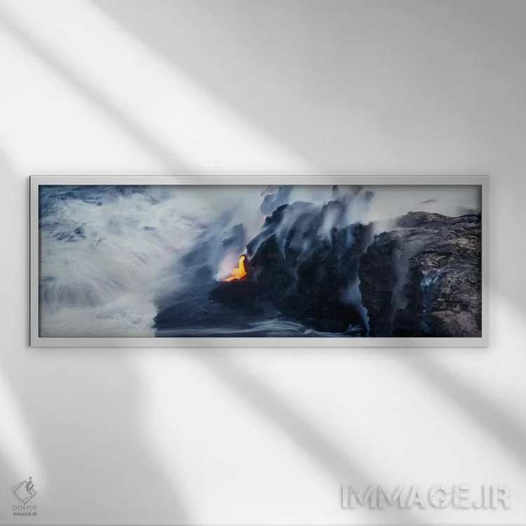 تابلو جریان گدازه درخشان، پارک ملی آتشفشانهای هاوایی، بیگ آیلند، هاوایی، آمریکا اثر پانورامیک ایمجز (استودیو عکاسی عریض) - نمای قابدار سفید