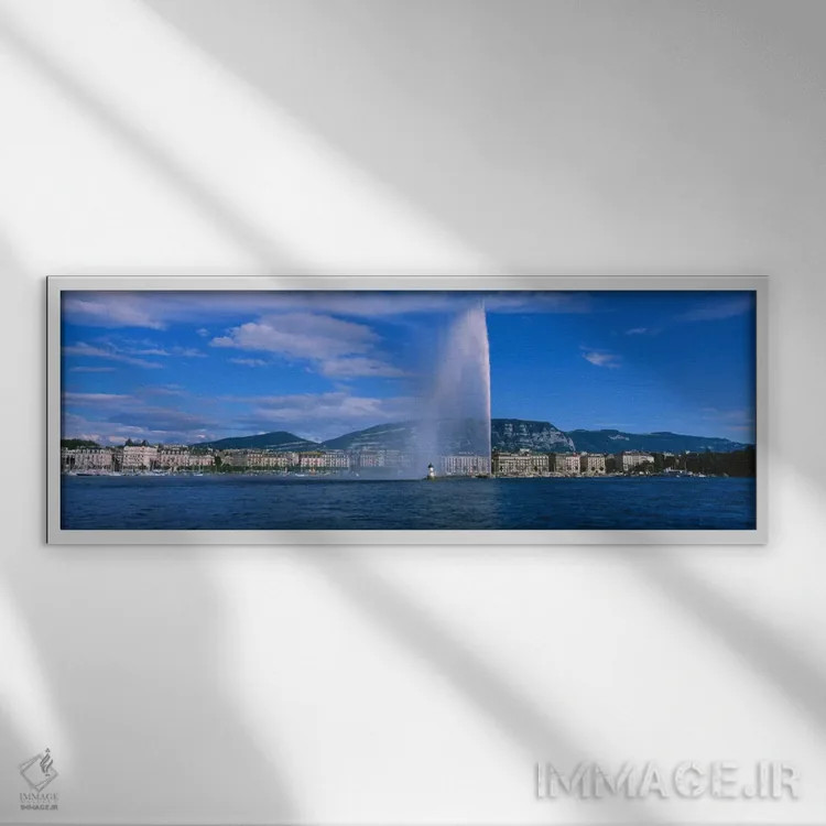 تابلو فواره ژت دو او، ژنو، سوئیس اثر پانورامیک ایمجز (استودیو عکاسی عریض) - نمای قابدار سفید
