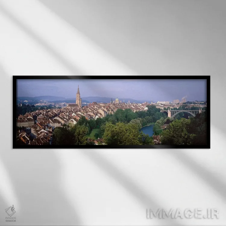 تابلو نمای هوایی از اینره اشتات، برن، سوئیس اثر پانورامیک ایمجز (استودیو عکاسی عریض) - نمای قابدار مشکی