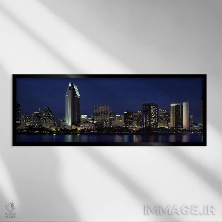 تابلو آسمانخراشها در یک شهر، سن دیگو، کالیفرنیا، آمریکا اثر پانورامیک ایمجز (استودیو عکاسی عریض) - نمای قابدار مشکی