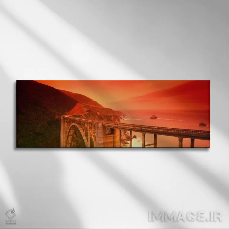 تابلو منظره ساحلی باشکوه با پل بیکسبی کریک، بیگ سور، شهرستان مونتری، کالیفرنیا، آمریکا اثر پانورامیک ایمجز (استودیو عکاسی عریض) - نمای روبهرو روی دیوار