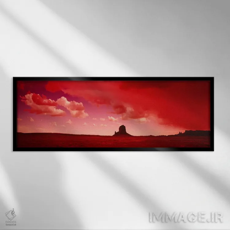 تابلو منظره بیابانی طوفانی با فیلتر قرمز، یوتا، آمریکا اثر پانورامیک ایمجز (استودیو عکاسی عریض) - نمای قابدار مشکی