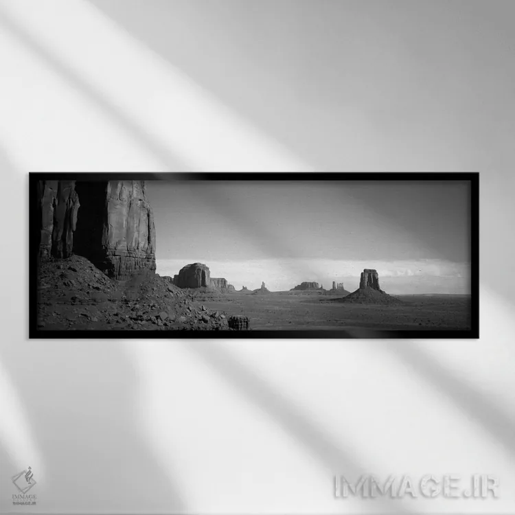 تابلو دره یادبود در سیاه و سفید، سرزمین ناواهو، آریزونا، آمریکا اثر پانورامیک ایمجز (استودیو عکاسی عریض) - نمای قابدار مشکی