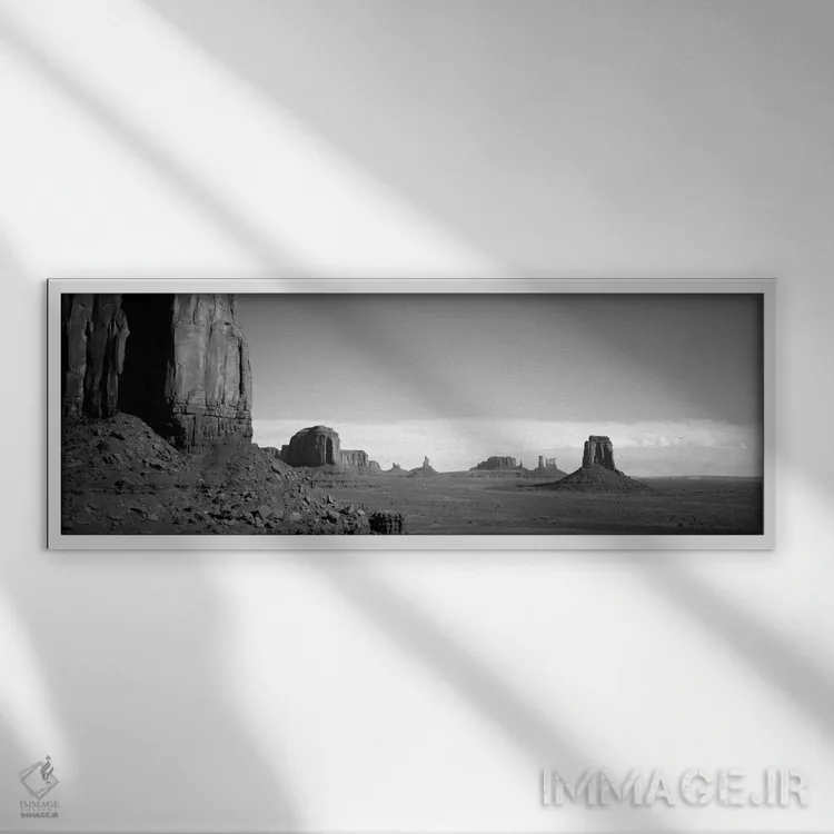 تابلو دره یادبود در سیاه و سفید، سرزمین ناواهو، آریزونا، آمریکا اثر پانورامیک ایمجز (استودیو عکاسی عریض) - نمای قابدار سفید