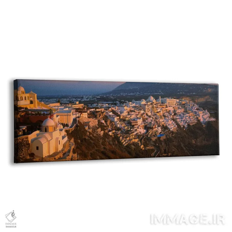 تابلو نمای زاویه بالا از ساختمانها در یک شهر، فیرات، سانتورینی، جزایر کیکلاد، یونان اثر پانورامیک ایمجز (استودیو عکاسی عریض) - نمای پرسپکتیو محصول