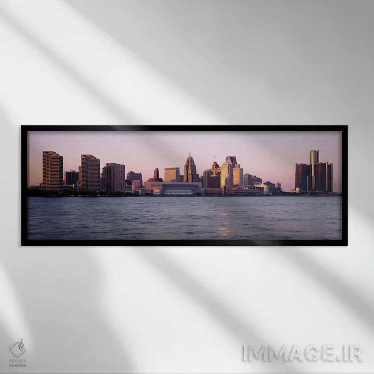 تابلو نمای شهری دیترویت، میشیگان، آمریکا اثر پانورامیک ایمجز (استودیو عکاسی عریض) - نمای قابدار مشکی