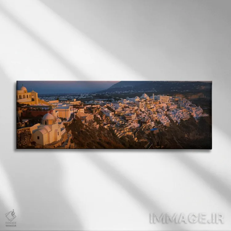 تابلو نمای زاویه بالا از ساختمانها در یک شهر، فیرات، سانتورینی، جزایر کیکلاد، یونان اثر پانورامیک ایمجز (استودیو عکاسی عریض) - نمای روبهرو روی دیوار