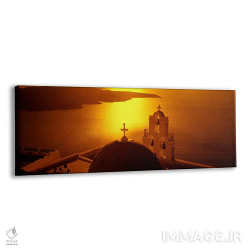 تابلو یونان، سانتورینی، فیرات، کلیسای آناستاسیوس، نمای زاویه بالا از یک کلیسا اثر پانورامیک ایمجز (استودیو عکاسی عریض) - نمای پرسپکتیو محصول