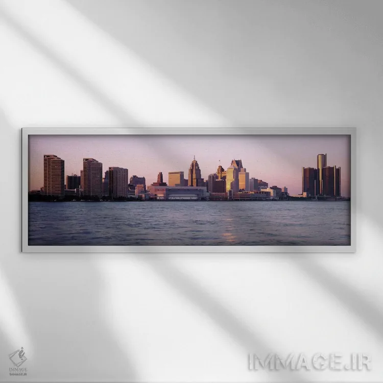 تابلو نمای شهری دیترویت، میشیگان، آمریکا اثر پانورامیک ایمجز (استودیو عکاسی عریض) - نمای قابدار سفید