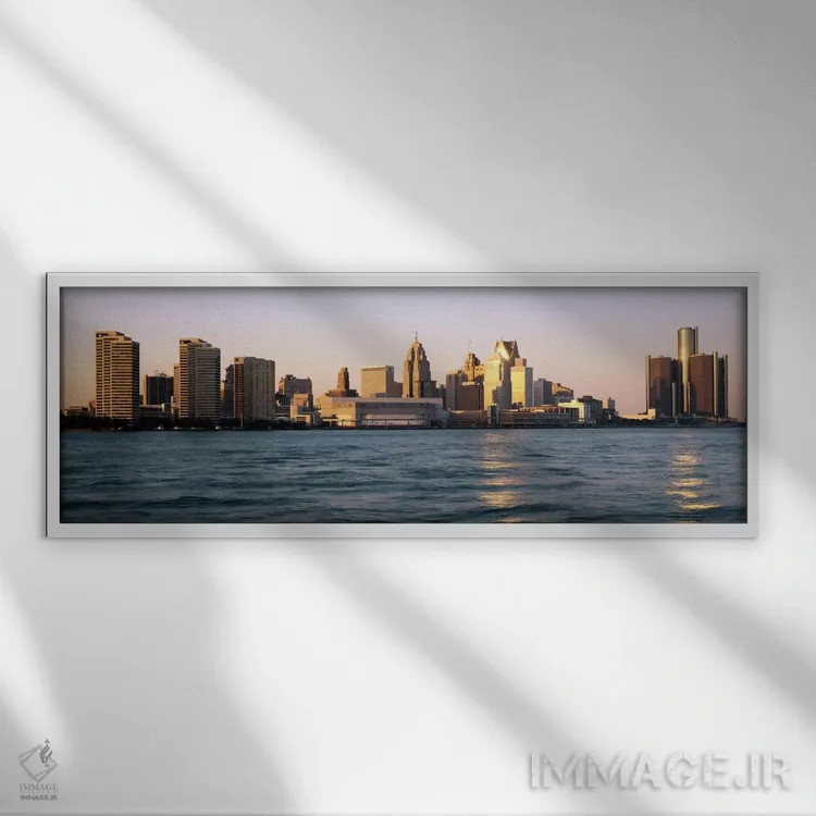 تابلو نمای شهری دیترویت، میشیگان، آمریکا اثر پانورامیک ایمجز (استودیو عکاسی عریض) - نمای قابدار سفید