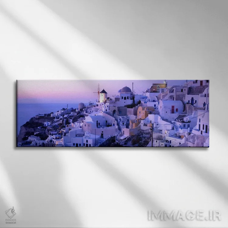 تابلو شامگاه، اویا، سانتورینی، کیکلاد، یونان اثر پانورامیک ایمجز (استودیو عکاسی عریض) - نمای روبهرو روی دیوار