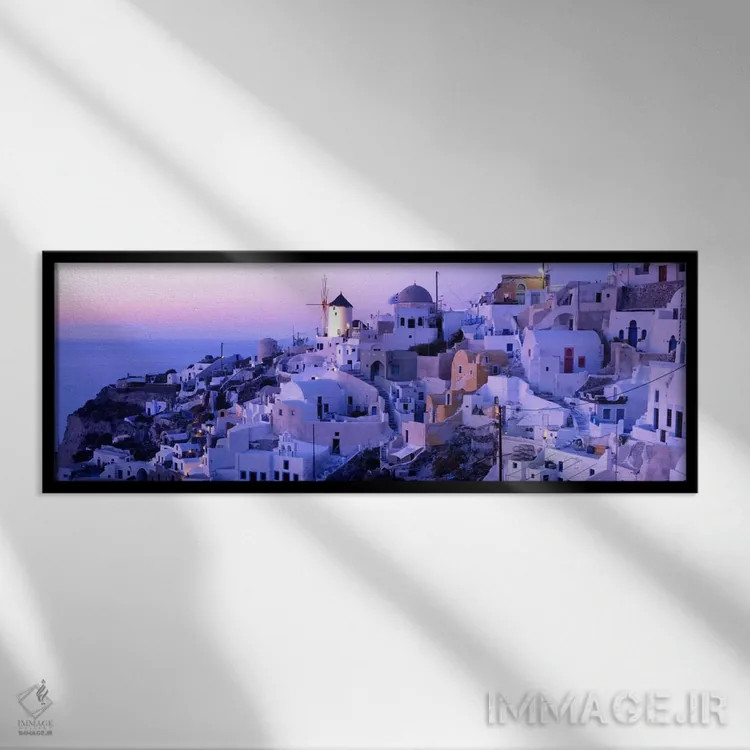 تابلو شامگاه، اویا، سانتورینی، کیکلاد، یونان اثر پانورامیک ایمجز (استودیو عکاسی عریض) - نمای قابدار مشکی