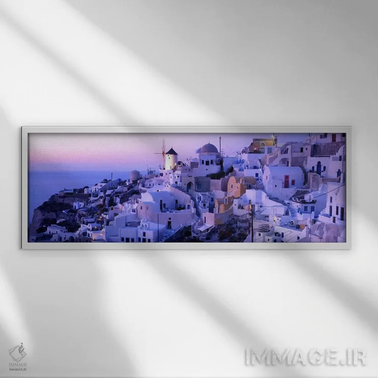 تابلو شامگاه، اویا، سانتورینی، کیکلاد، یونان اثر پانورامیک ایمجز (استودیو عکاسی عریض) - نمای قابدار سفید