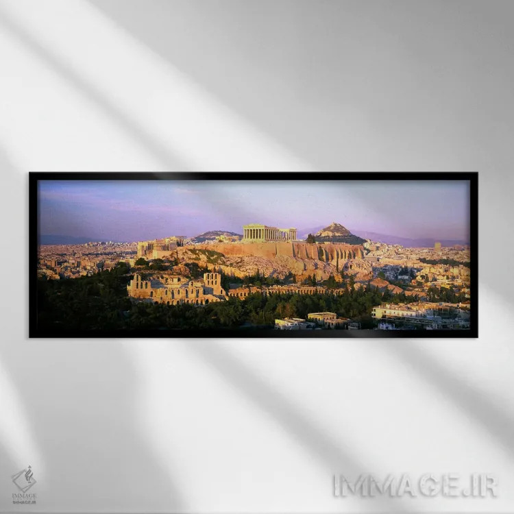 تابلو نمای هوایی از آکروپولیس آتن، یونان اثر پانورامیک ایمجز (استودیو عکاسی عریض) - نمای قابدار مشکی