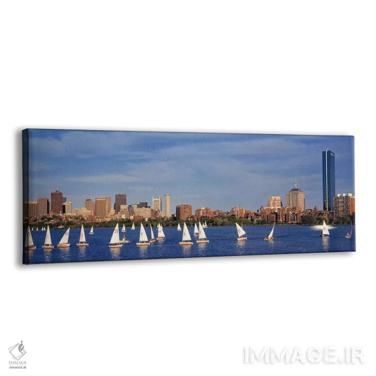تابلو ایالات متحده، ماساچوست، بوستون، رودخانه چارلز، نمای قایقها در یک رودخانه کنار یک شهر اثر پانورامیک ایمجز (استودیو عکاسی عریض) - نمای پرسپکتیو محصول