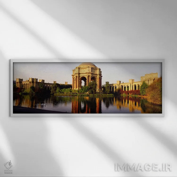 تابلو ساختمانها در کنار آب، کاخ هنرهای زیبا، سانفرانسیسکو، کالیفرنیا، آمریکا اثر پانورامیک ایمجز (استودیو عکاسی عریض) - نمای قابدار سفید