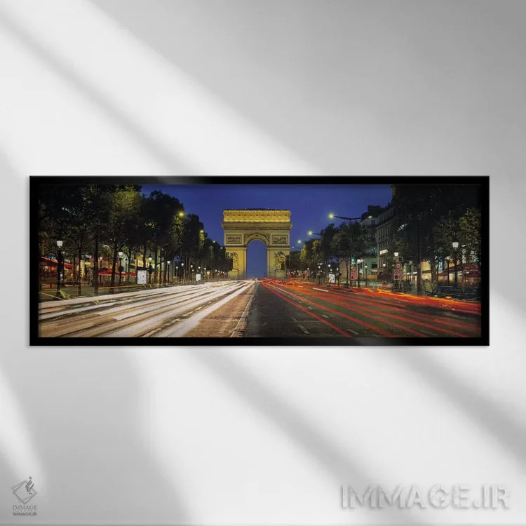 تابلو آرک دترایامف، پاریس، ایل-دو-فرانس، فرانسه اثر پانورامیک ایمجز (استودیو عکاسی عریض) - نمای قابدار مشکی