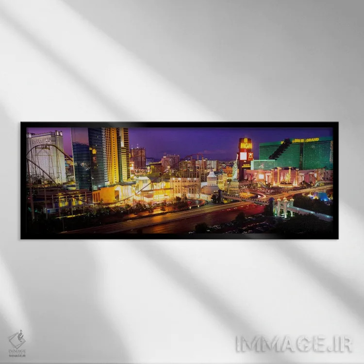 تابلو نمای زاویه بالا از یک شهر، لاس وگاس، نوادا، آمریکا اثر پانورامیک ایمجز (استودیو عکاسی عریض) - نمای قابدار مشکی