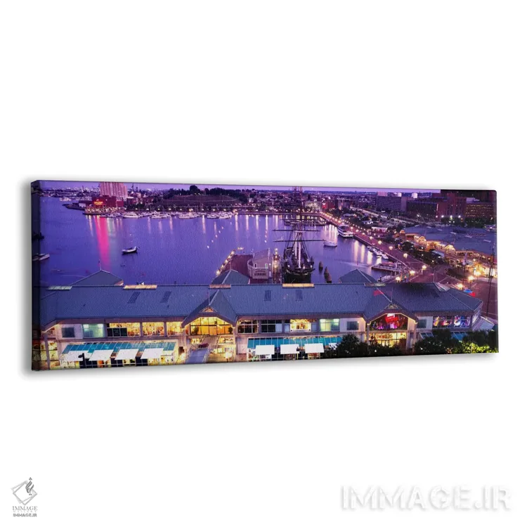 تابلو ساختمانها در یک بندر، بندر داخلی، بالتیمور، مریلند، آمریکا اثر پانورامیک ایمجز (استودیو عکاسی عریض) - نمای پرسپکتیو محصول